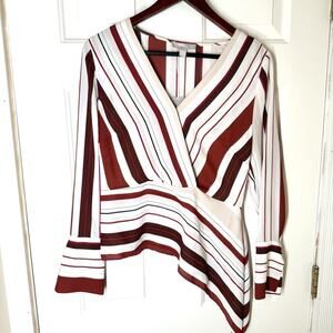 Chelsea 28 Women's Blouse Asymmetrical Long Sleeve Y2K Blouse Top NWT Red Stripe
